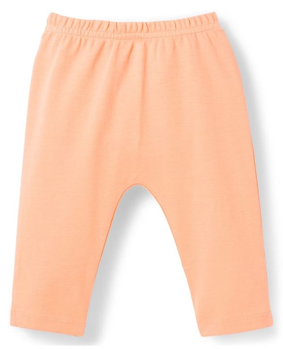 Babyhug Cotton Knit Full Sleeves T-Shirt & Pyjama Night Suit With Peach Print & Cap - Orange