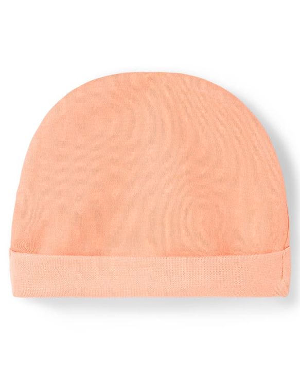 Babyhug Cotton Knit Full Sleeves T-Shirt & Pyjama Night Suit With Peach Print & Cap - Orange