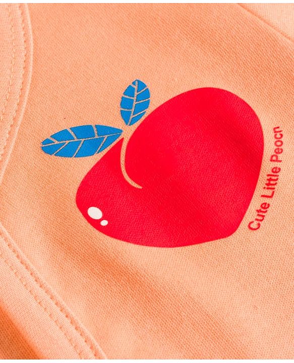 Babyhug Cotton Knit Full Sleeves T-Shirt & Pyjama Night Suit With Peach Print & Cap - Orange