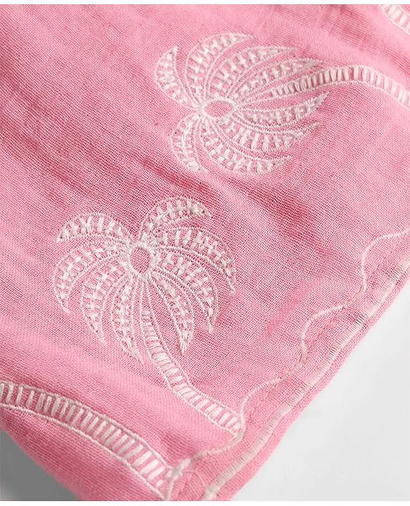 Babyhug Cotton Woven Sleeveless Palm Tree Embroidered Frock - Pink