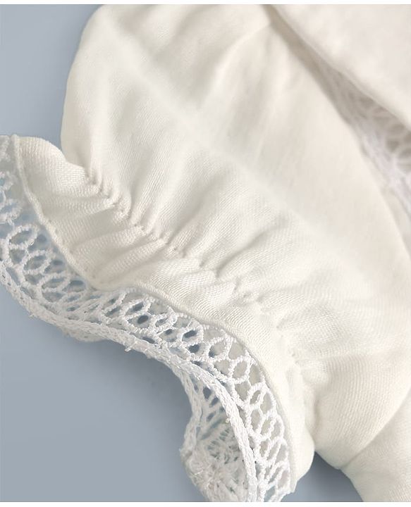 Babyhug 100% Cotton Woven Half Sleeves Floral Embroidered Frock With Lace Detailing - White