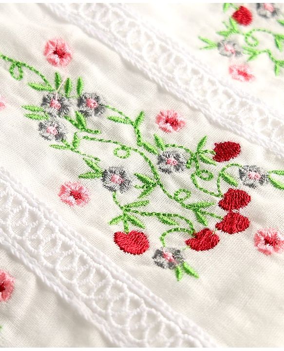 Babyhug 100% Cotton Woven Half Sleeves Floral Embroidered Frock With Lace Detailing - White