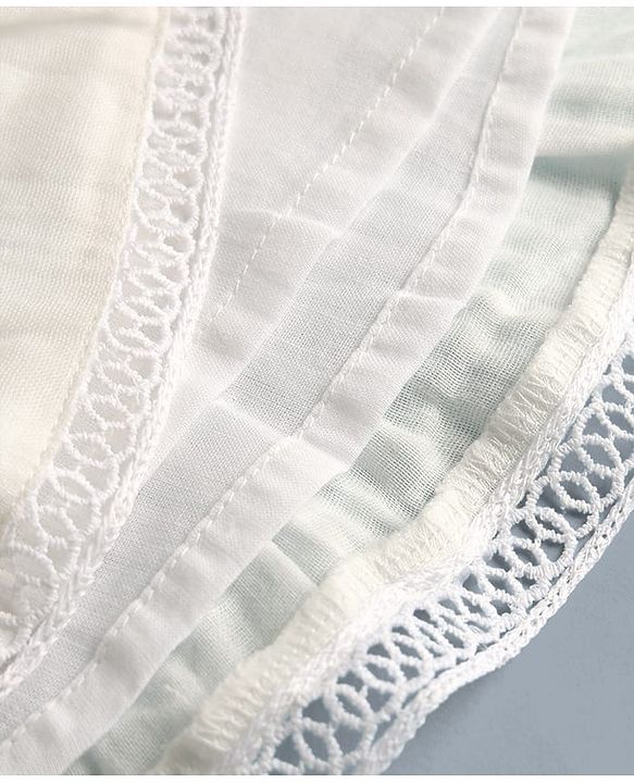 Babyhug 100% Cotton Woven Half Sleeves Floral Embroidered Frock With Lace Detailing - White