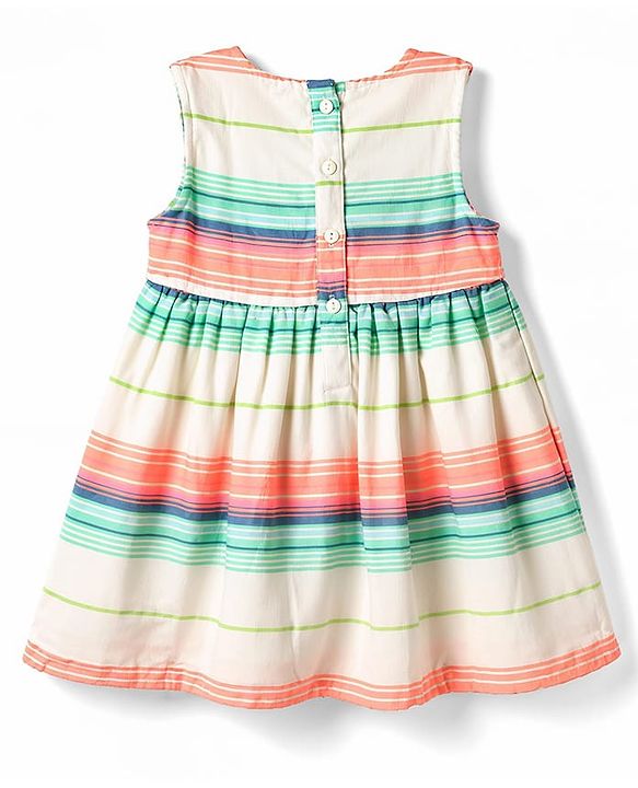 Babyhug Cotton Woven One Piece Dresses/Frocks Sleeveless Round Neck Striped White 6-9 Months