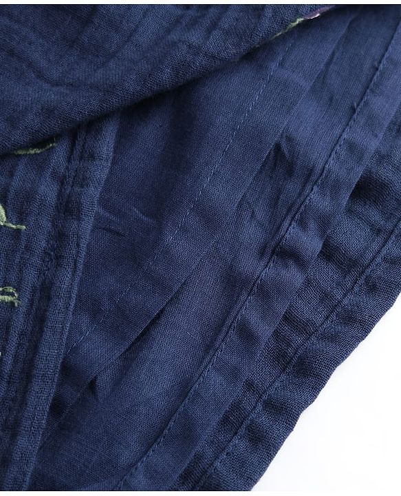 Babyhug 100% Cotton Woven Half Ruffle Sleeves Floral Embroidered Frock - Navy Blue