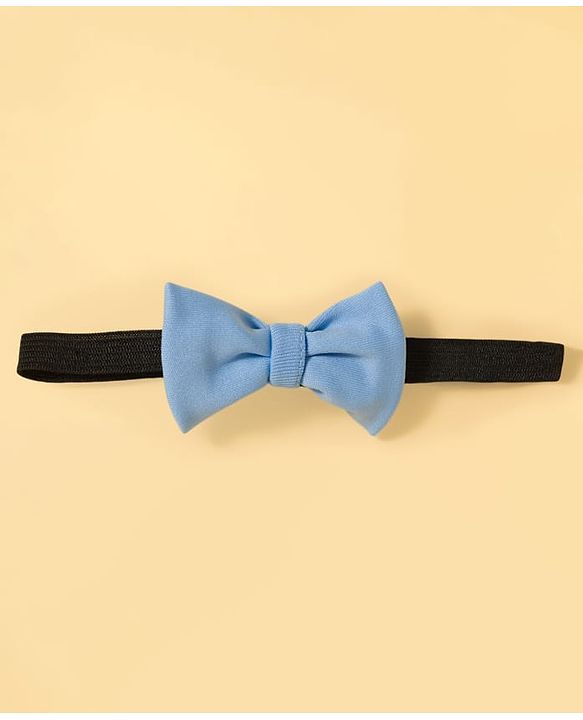 Babyhug Knit Full Sleeves Solid Color Party Shirt & Trouser Set with Bow Suspender & Cap - Light Blue