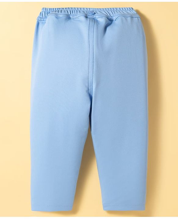 Babyhug Knit Full Sleeves Solid Color Party Shirt & Trouser Set with Bow Suspender & Cap - Light Blue