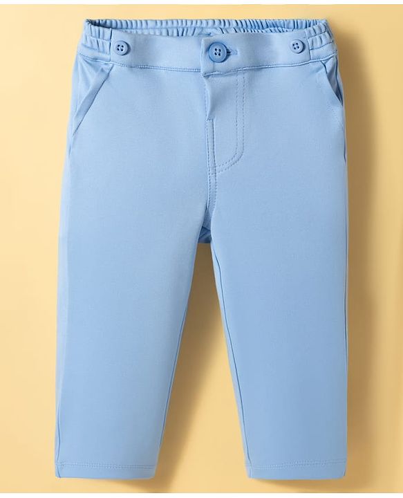 Babyhug Knit Full Sleeves Solid Color Party Shirt & Trouser Set with Bow Suspender & Cap - Light Blue