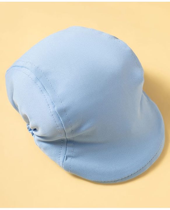 Babyhug Knit Full Sleeves Solid Color Party Shirt & Trouser Set with Bow Suspender & Cap - Light Blue