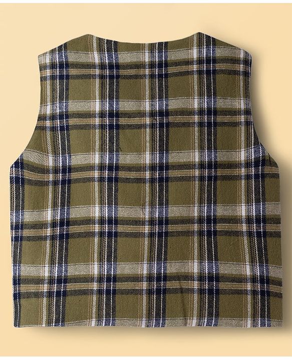 Babyhug Knit Full Sleeves Checks 3 Piece Party Suit With Bow - Green