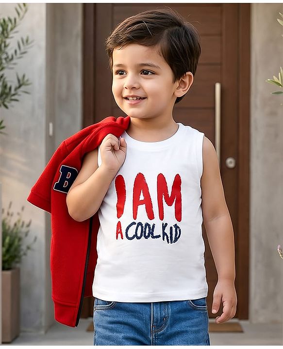 Babyhug Knitted Half Sleeves Jacket With Text Printed Inner Tee - Red