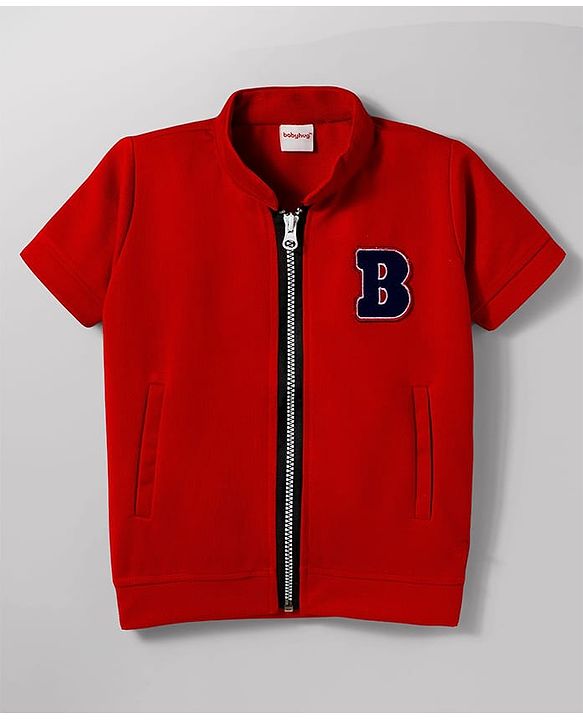 Babyhug Knitted Half Sleeves Jacket With Text Printed Inner Tee - Red