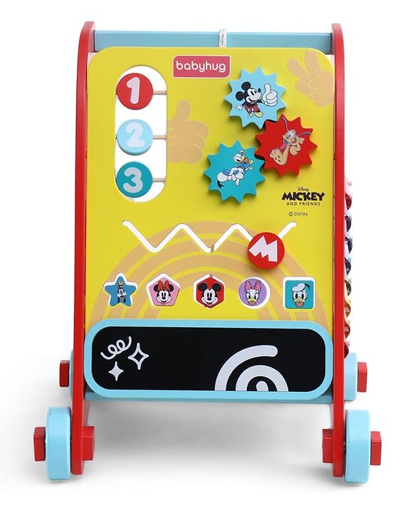 Babyhug Disney Mickey & Friends Wooden Activity Walker with Xylophone and 6 Activities - Red| Baby Safe Material| Engaging Activity Toys