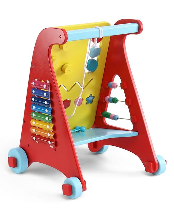 Babyhug Disney Mickey & Friends Wooden Activity Walker with Xylophone and 6 Activities - Red| Baby Safe Material| Engaging Activity Toys