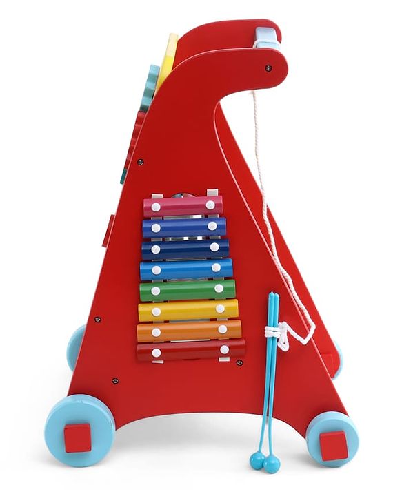 Babyhug Disney Mickey & Friends Wooden Activity Walker with Xylophone and 6 Activities - Red| Baby Safe Material| Engaging Activity Toys