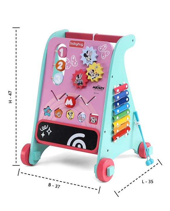 Babyhug Disney Mickey & Friends Wooden Activity Walker with Xylophone and 6 Activities - Red| Baby Safe Material| Engaging Activity Toys