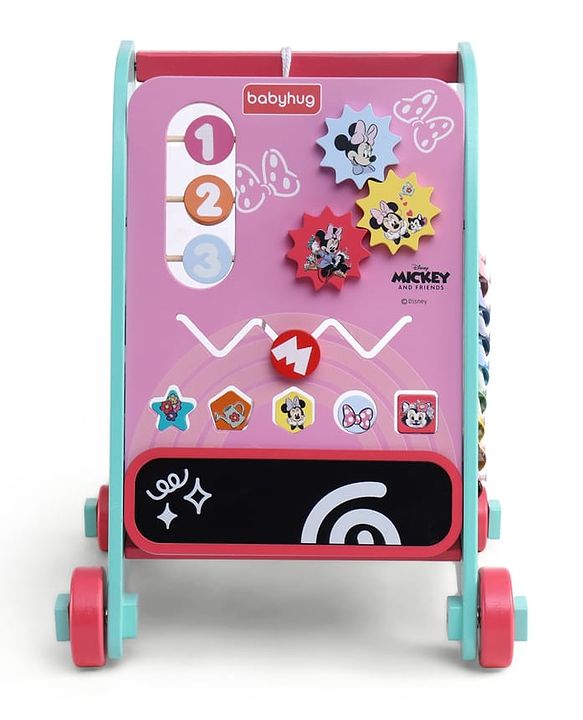 Babyhug Disney Mickey & Friends Wooden Activity Walker with Xylophone and 6 Activities - Red| Baby Safe Material| Engaging Activity Toys