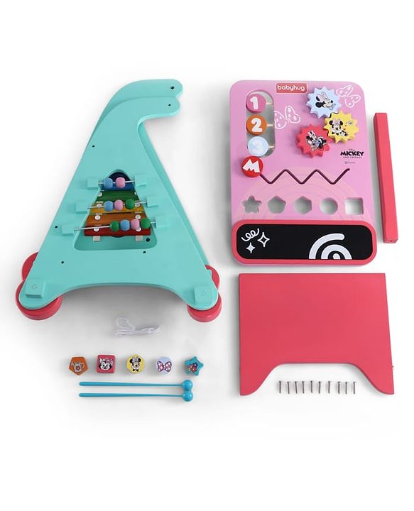 Babyhug Disney Mickey & Friends Wooden Activity Walker with Xylophone and 6 Activities - Red| Baby Safe Material| Engaging Activity Toys