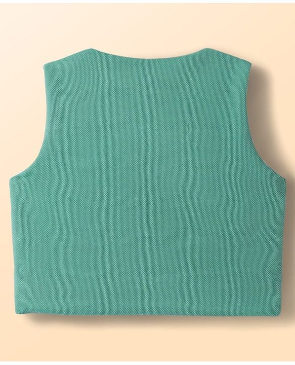 Babyhug Knit Full Sleeves Stretchable Solid 3 Piece Party Suit With Bow - Mint