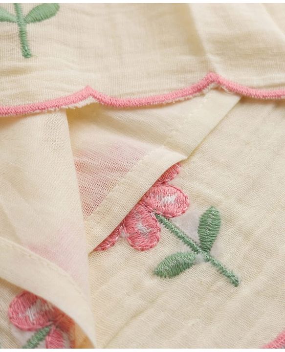 Babyhug Cotton Woven Sleeveless Floral Embroidered Frock- White