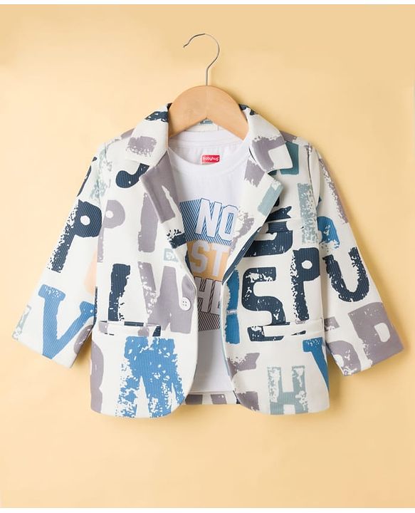 Babyhug Knit Full Sleeves Text Printed Blazer with T-Shirt - Multicolor
