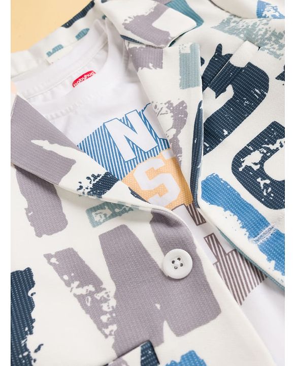 Babyhug Knit Full Sleeves Text Printed Blazer with T-Shirt - Multicolor