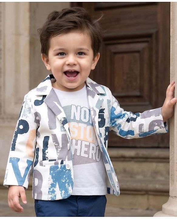 Babyhug Knit Full Sleeves Text Printed Blazer with T-Shirt - Multicolor