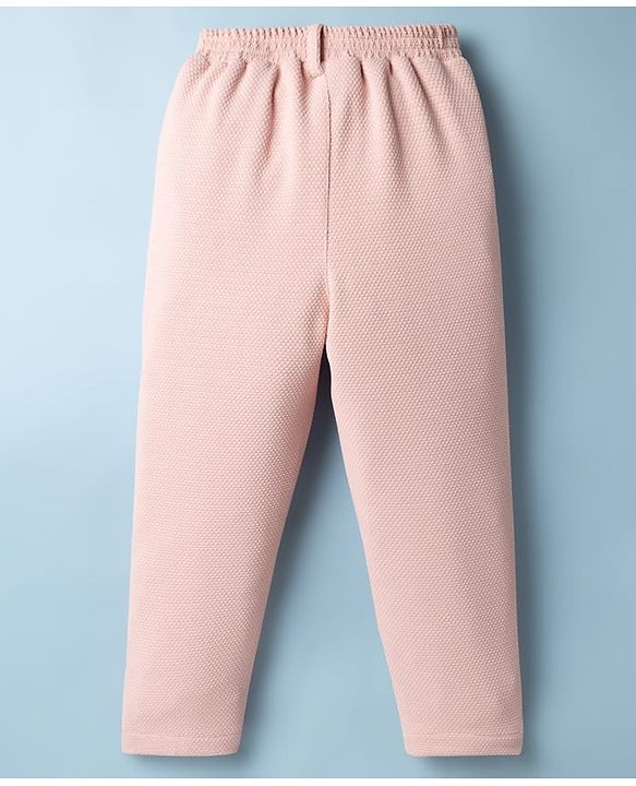 Babyhug Knit Full Sleeves Stretchable Solid 3 Piece Party Suit With Bow - Light Peach