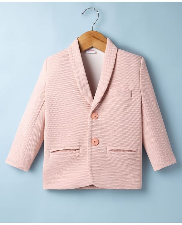 Babyhug Knit Full Sleeves Stretchable Solid 3 Piece Party Suit With Bow - Light Peach