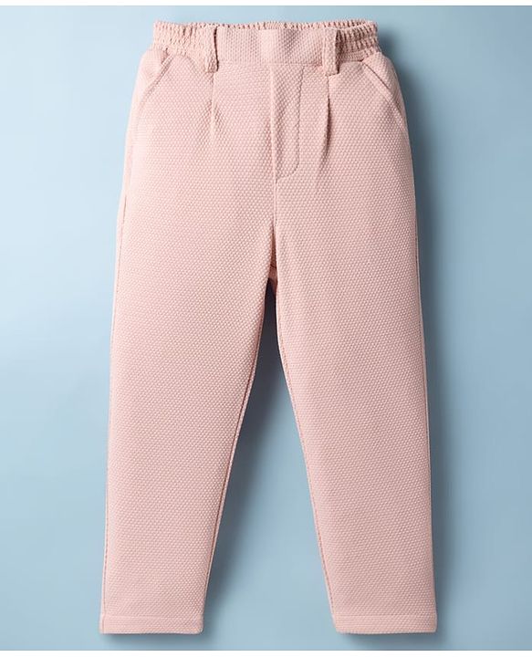 Babyhug Knit Full Sleeves Stretchable Solid 3 Piece Party Suit With Bow - Light Peach