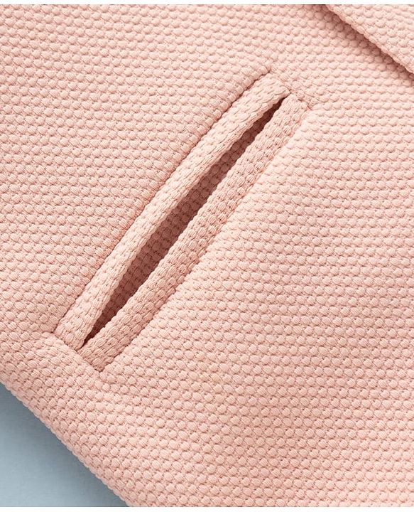 Babyhug Knit Full Sleeves Stretchable Solid 3 Piece Party Suit With Bow - Light Peach