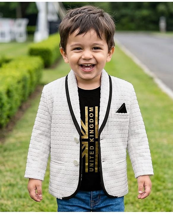 Babyhug Knit Full Sleeves Textured Premium Fabric Blazer with Tee - White