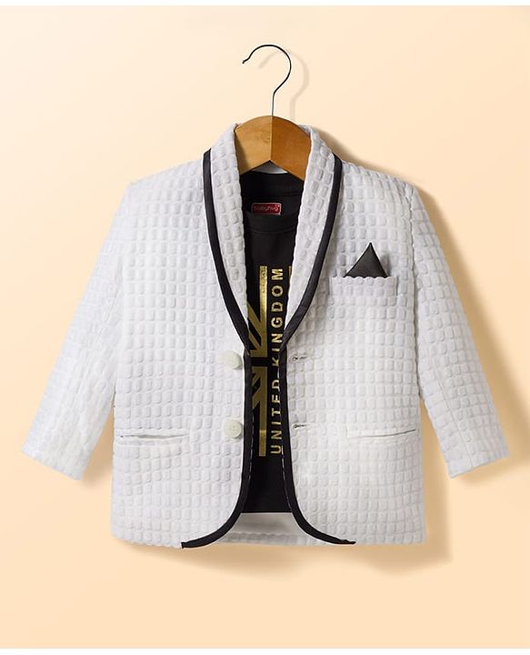 Babyhug Knit Full Sleeves Textured Premium Fabric Blazer with Tee - White