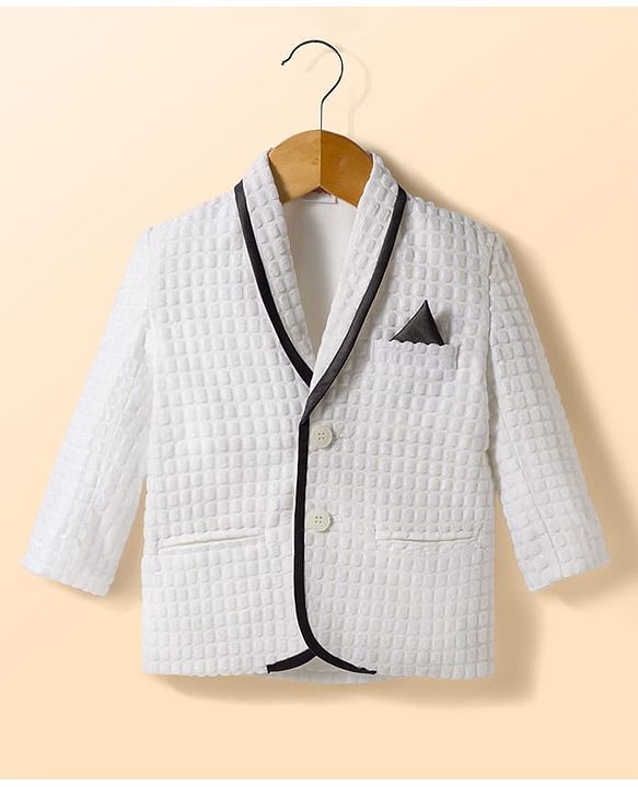 Babyhug Knit Full Sleeves Textured Premium Fabric Blazer with Tee - White