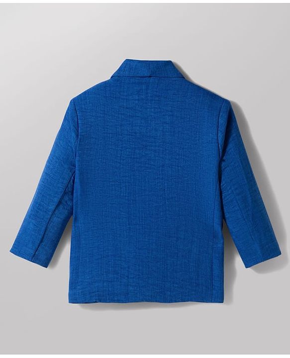 Babyhug Knit Full Sleeves Stretchable Solid Color 3 Piece Party Suit with Bow - Blue