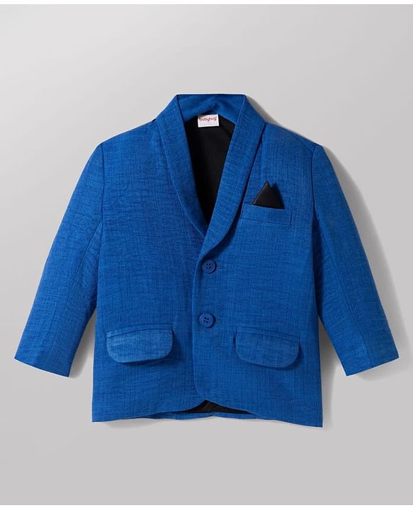 Babyhug Knit Full Sleeves Stretchable Solid Color 3 Piece Party Suit with Bow - Blue