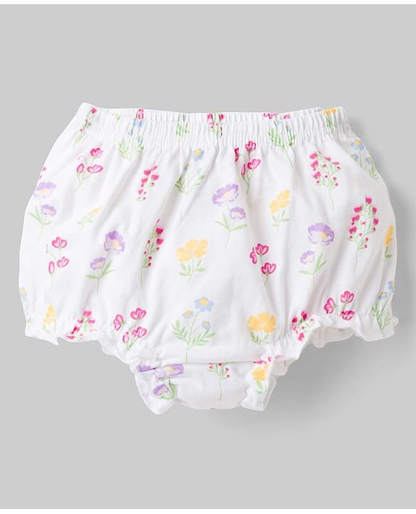 Babyhug 100% Cotton Knit Antibacterial Bloomers with Floral Print Pack of 3 - Multicolor
