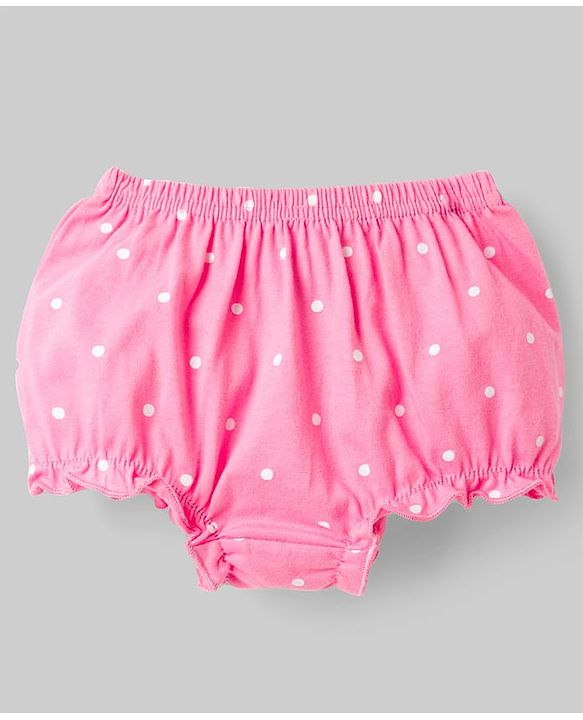 Babyhug 100% Cotton Knit Antibacterial Bloomers with Bow & Polka Dot Print Pack of 3 - Multicolor