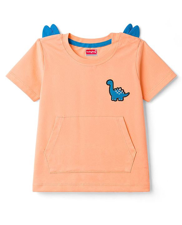 Babyhug Cotton Knit T-Shirts Half Sleeves Structured with Graphics & Applique Detailing Orange 12-18 Months