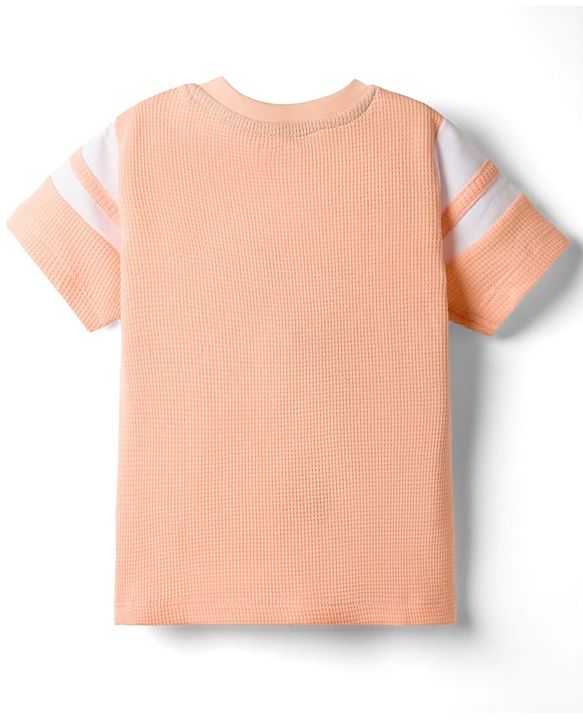 Babyhug Cotton Waffle Knit Half Sleeves T-Shirt With Text Print - Multicolor