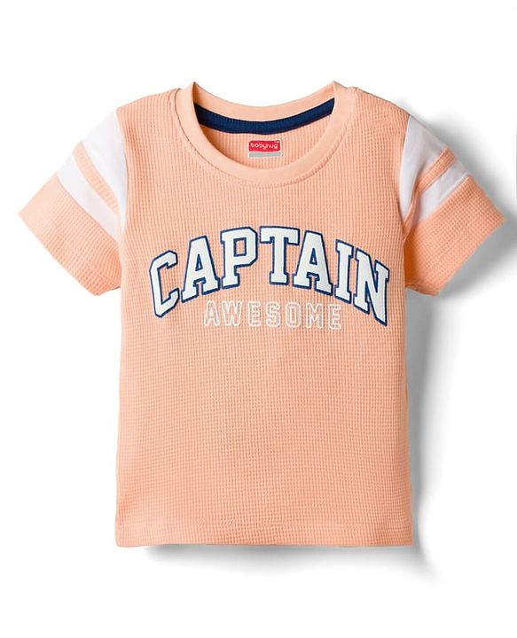 Babyhug Cotton Waffle Knit Half Sleeves T-Shirt With Text Print - Multicolor