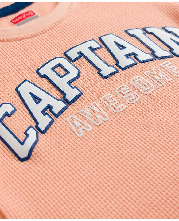 Babyhug Cotton Waffle Knit Half Sleeves T-Shirt With Text Print - Multicolor