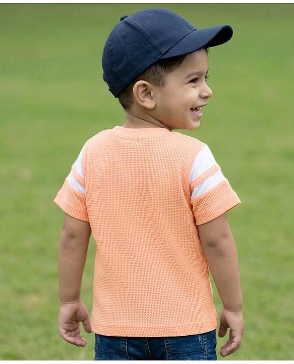 Babyhug Cotton Waffle Knit Half Sleeves T-Shirt With Text Print - Multicolor