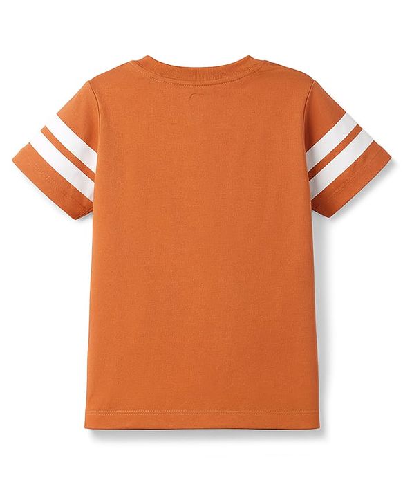 Babyhug Cotton Knit Half Sleeves T-Shirt with New York Print - Rust Orange