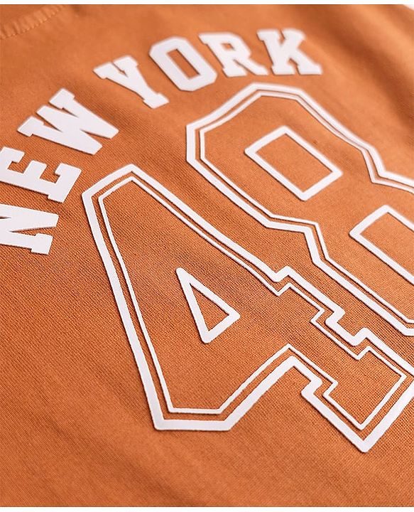 Babyhug Cotton Knit Half Sleeves T-Shirt with New York Print - Rust Orange