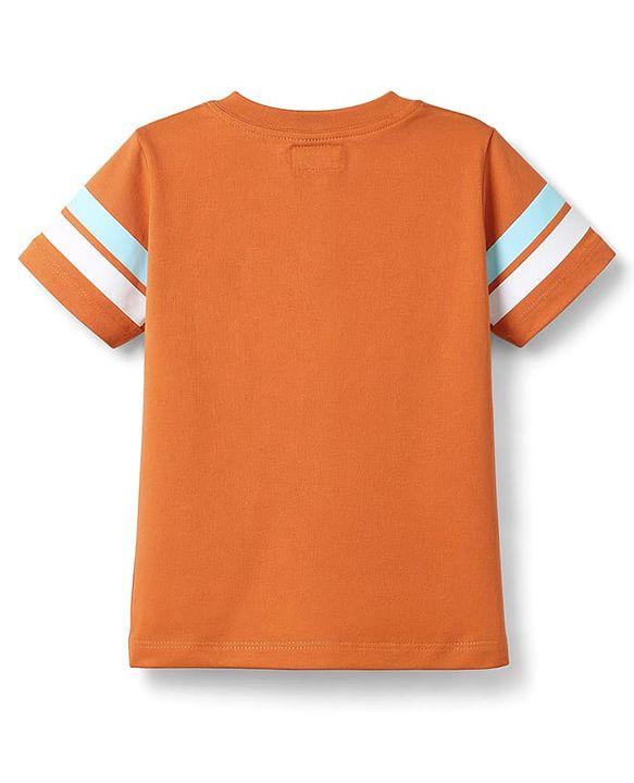Babyhug Cotton Knit Half Sleeves T-Shirt with Sport Print - Rust Orange