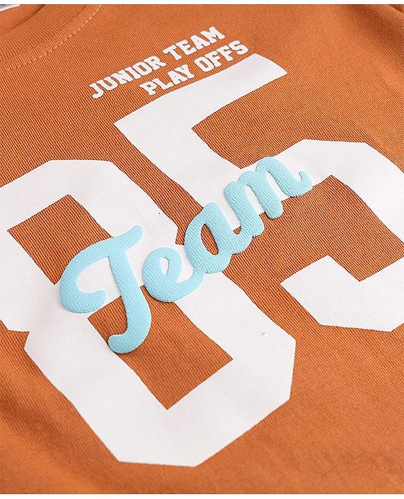 Babyhug Cotton Knit Half Sleeves T-Shirt with Sport Print - Rust Orange