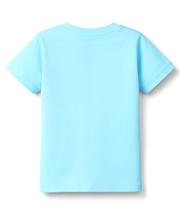 Babyhug Cotton Knit Half Sleeves T-Shirt with Bear Print - Aqua Blue
