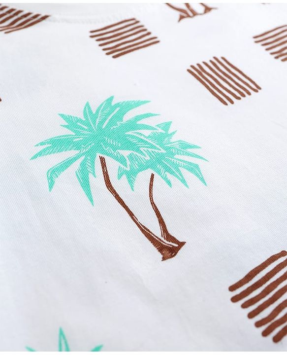 Pine Kids Cotton Knit Half Sleeves Beach Theme Printed Co -ords T-Shirt & Shorts Night Suit - White