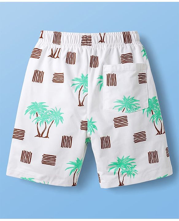 Pine Kids Cotton Knit Half Sleeves Beach Theme Printed Co -ords T-Shirt & Shorts Night Suit - White